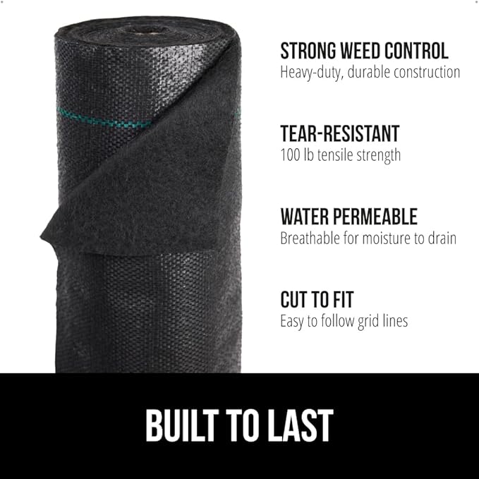 GORILLA GRIP 3 FT x 50 FT Powerful Weed Barrier Landscape Fabric, Durable Tear Resistant Blocker, Permeable UV Resistant Fabrics for Landscaping Outdoor Garden Bed, Ground Mulch, 5oz Woven and Felt