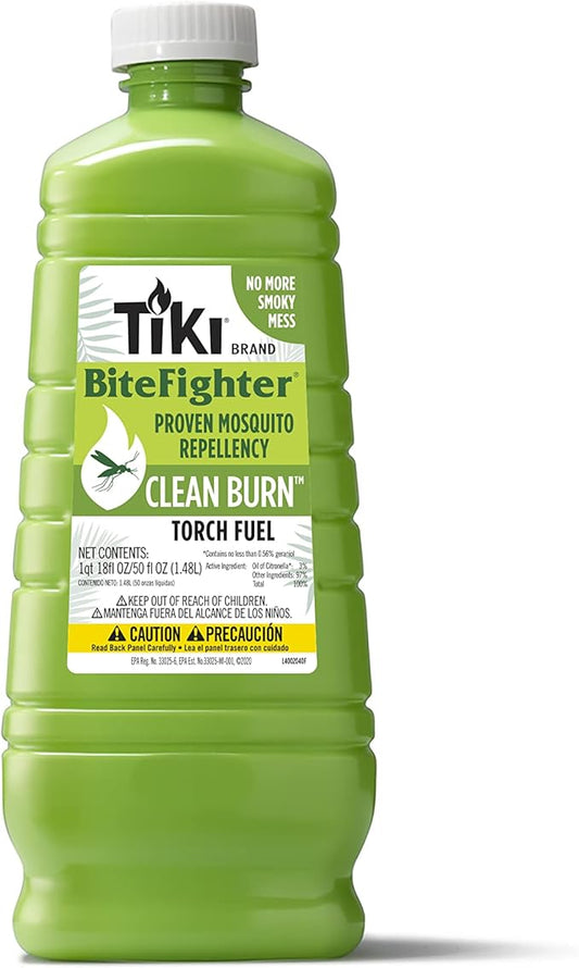 TIKI Clean Burn Mosquito Repellent Torch Fuel – 50 oz., Smokeless & Low-Soot Citronella, Mosquito Repellent, Plant-Based Formula for Outdoor, Patio, Garden & Backyard Torches
