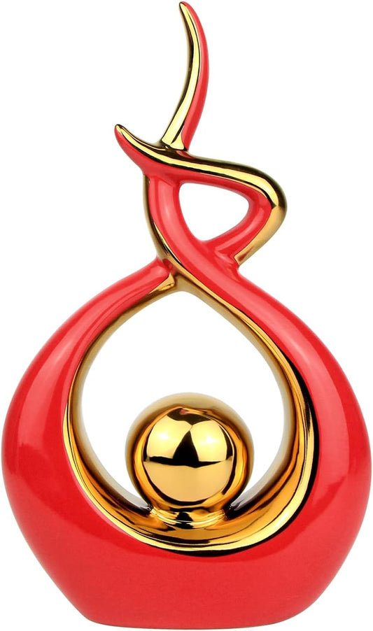 Norrclp Home Decor Modern Abstract Art Ceramic Statue Table Decorations for Dining Room Living Room Office Centerpiece (Red and Gold, Small)