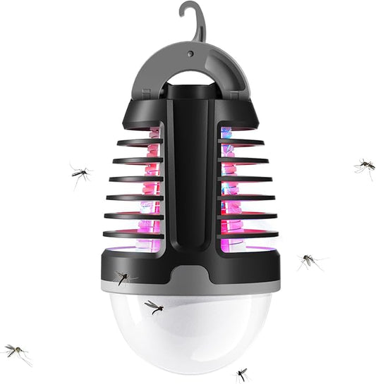 Portable Bug Zapper Outdoor Indoor, Electric Mosquito Fly Killer Lamp with Three Lighting Mode, USB Rechargeable Light Bulb Zapper for Camping, Home, Patio (1 Pack)