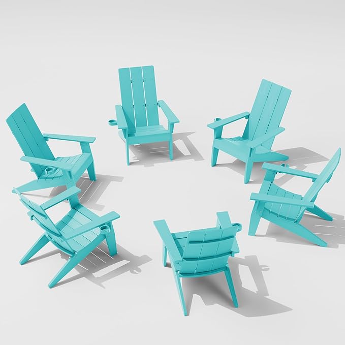 MXIMU Adirondack Chair Set of 6: Modern Adirondack Chairs Fire Pit Chairs Plastic Outdoor Chairs for Lawn Backyard Deck Garden Camping (Aruba)