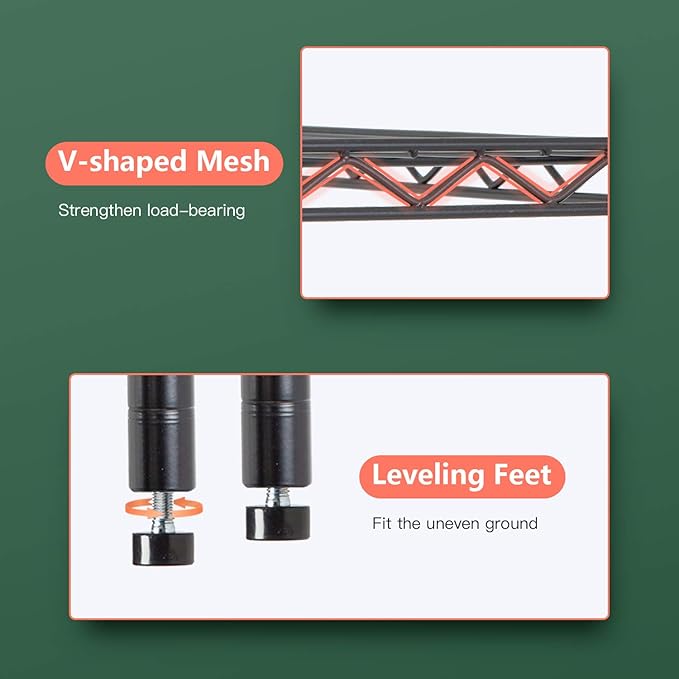 14" D×36" W×72" H Wire Shelving Unit Commercial Metal Shelf with 5 Tier Adjustable Layer Rack Strong Steel for Restaurant Garage Pantry Kitchen Garage，Black