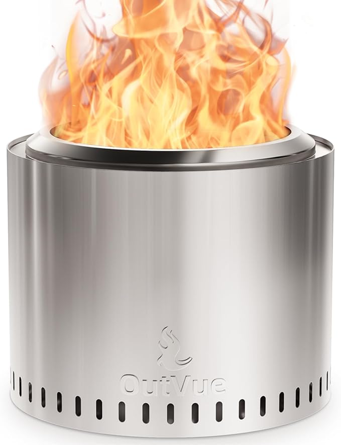 19.5 inch Stainless Steel Smokeless Fire Pit, Outdoor Smokeless Firepit, Wood Burning Fire Pits for Camping, Bonfire, Low Smoke Firepit for Outside (Vertical Hole)