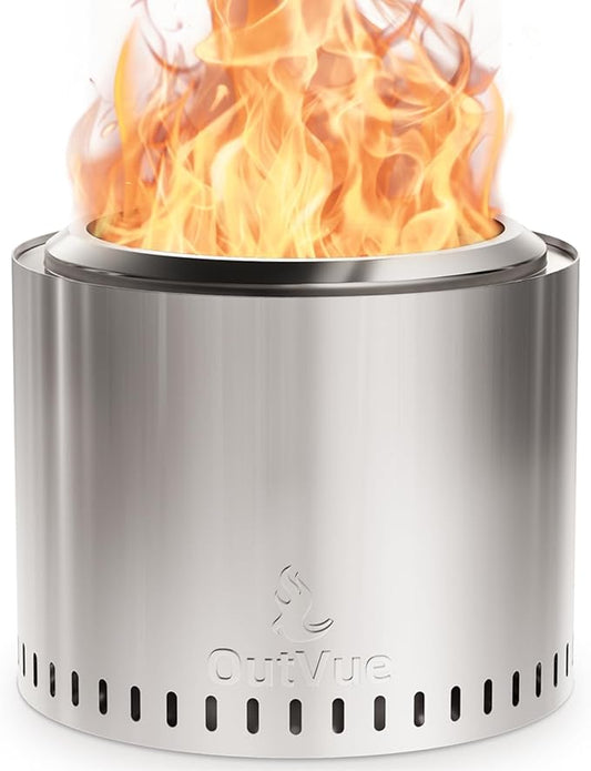 19.5 inch Stainless Steel Smokeless Fire Pit, Outdoor Smokeless Firepit, Wood Burning Fire Pits for Camping, Bonfire, Low Smoke Firepit for Outside (Vertical Hole)