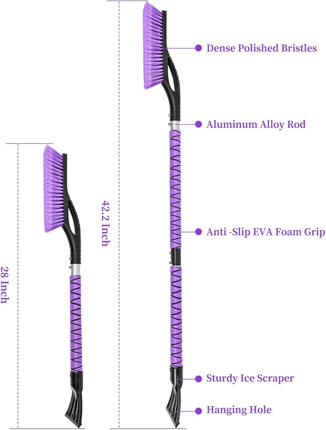 HEEYA 42.2 Inch Ice Scraper and Brush for Car, Snow Brush and Ice Scraper for Windshield Window, Car Snow Scraper with Foam Grip for SUV Truck Jeep Vehicle - Purple