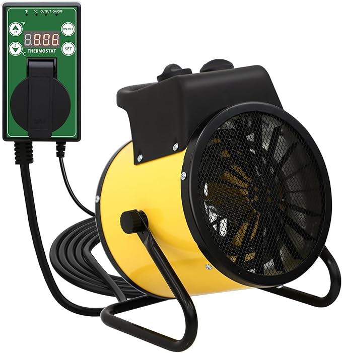 COOS BAY 1500W Outdoor Space Heater with Thermostat, Electric Greenhouse Heater for Grow Tent, Garage, RV, Shed, Radiant Heat, IPX4 Water-Resistant, Overheat Protection, 1 Pack, Yellow