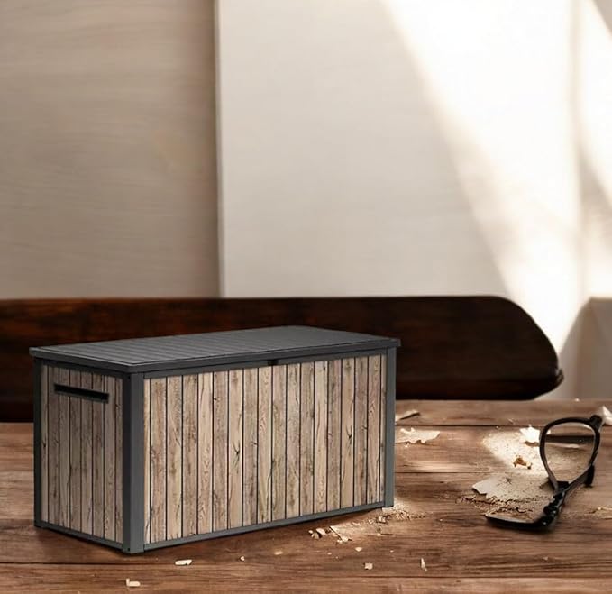 Outdoor Storage Box with Lockable Lid - Weather-Resistant and Stylish (Ash Wood Brown, 170)
