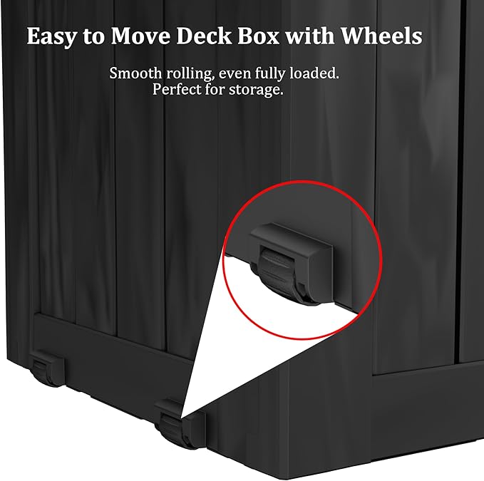 75 Gallon Waterproof Large Resin Deck Box Indoor/Outdoor Lockable Storage Container and Seating for Garden, Pool, and Patio (75 Gallon, Black)