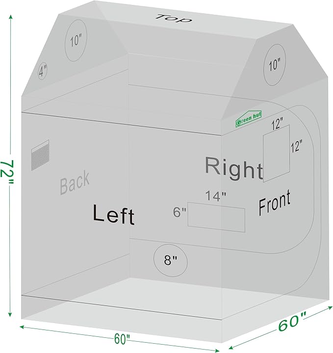 5x5 Growing Tent, 60"x60"x72" Roof Cube Grow Tent Plant Grow Tent, Indoor Growing Tent with Observation Windows, Lightproof Roof Cube Tent with Floor Tray, Mylar Hydroponic Tent