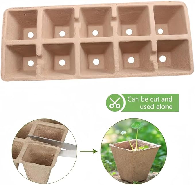 580 Cells Peat Pots Seed Starter Tray 58 Packs Biodegradable Seedling Pots Germination Trays Peat Pot for Seedling Organic Seed Starting Trays kit with 58 Labels 2 Transplant Tools