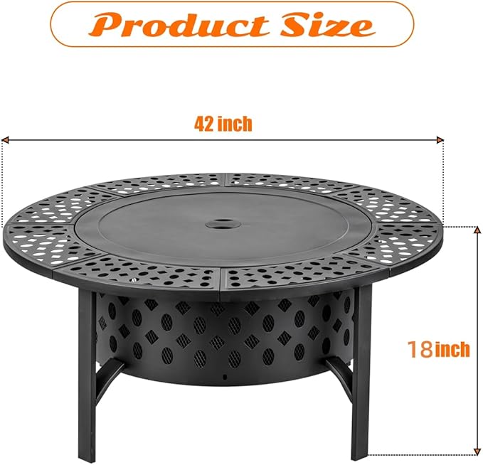 42 Inch Fire Pit with 2 Grills, Extra Large Wood Burning Fire Pits for Outside with Lid & Poker, Heavy Duty Firepit,BBQ& Outdoor Firepit & Round Metal Table 3 in 1 for Patio, Picnic, Party