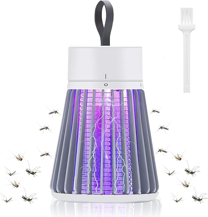 Bug Zapper Rechargeable, Hangable Mosquito Killer Lamp - Portable UV Insect Gnat Trap for Outdoor/Indoor, USB-Powered with Grid for Camping, Bedroom, Patio, Kitchen