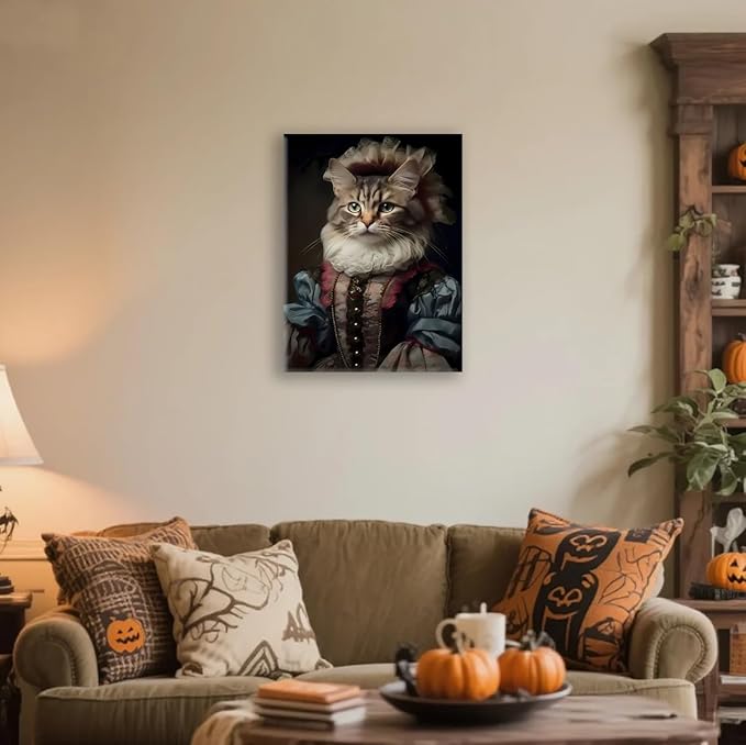 Cat Lovers Gift - 11.5x15 inch Framed Canvas Wall Art for Bathroom, Office, Living Room Persian Cat Art for Home Decor, Unique Housewarming Gift Idea