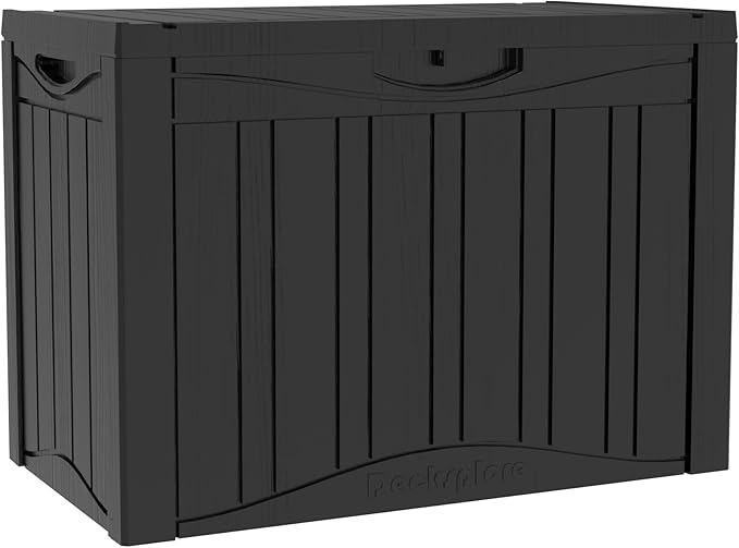 31 Gallon Deck Box, Resin Outdoor Indoor Waterproof Storage Box, Lockable Storage Box With Handle for Patio Furniture - Garden Tools - Swimming Pool Tools UV-Resistant, Black