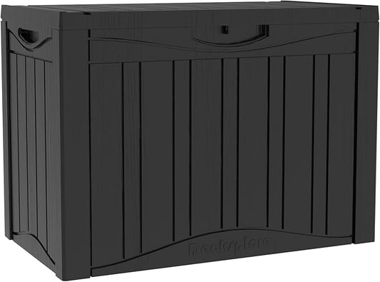 31 Gallon Deck Box, Resin Outdoor Indoor Waterproof Storage Box, Lockable Storage Box With Handle for Patio Furniture - Garden Tools - Swimming Pool Tools UV-Resistant, Black