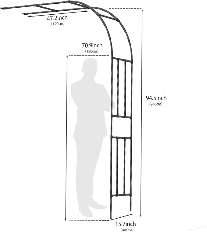 Twira Half Side Garden Arch Trellis, 7.9FT Metal Garden Arbor Trellis for Climbing Plants Outdoor, Black Half Arch Wedding, Garden Archway Arbors and Trellises Decoration for Lawn, Patio, Backyard