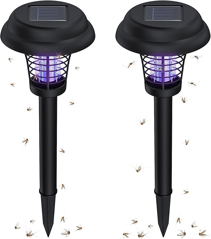 2 Pcs Solar Bug Zappers Outdoor Waterproof LED Solar Mosquito Zappers Solar Powered Mosquito Killer Light Lamp for Indoor and Outdoor Use