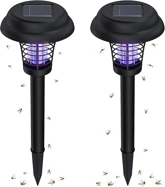 2 Pcs Solar Bug Zappers Outdoor Waterproof LED Solar Mosquito Zappers Solar Powered Mosquito Killer Light Lamp for Indoor and Outdoor Use