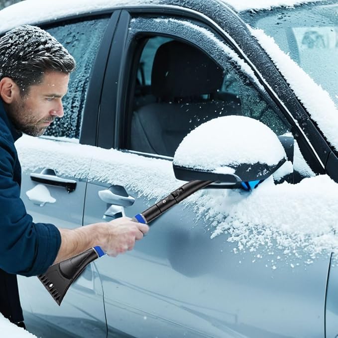 37'' Snow Brush and Ice Scraper for Car Windshield, Aluminum Extendable Snow Removal Tool for Car Window with Foam Grip for SUV Truck Auto Vehicle Winter Accessories - Blue