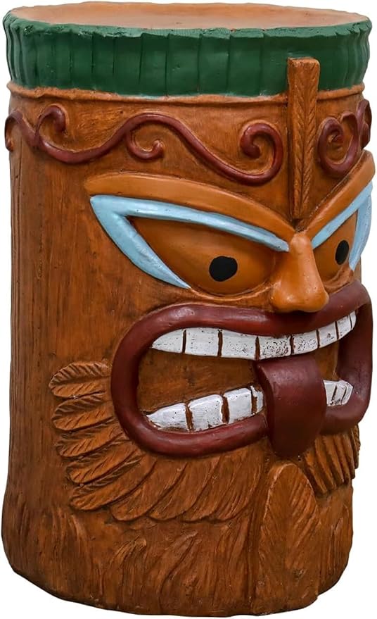 SKYFIRE Decorative Side Table - The Grande Tiki Face Kanaloa Teeth Indoor Sculptures Home Decor Tiki Statues Outdoor for Garden, Patio, Yard, Bar, Office, House Decor -20" H Concrete Stool End Table