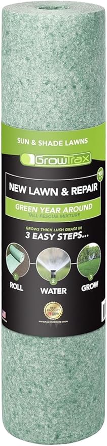 Growtrax Biodegradable Grass Seed Mat - 100 sqft Year Round Green - Grass Seed and for Lawns, Dog Patches & Shade - Just Roll, Water & Grow - No Fake or Artificial Grass