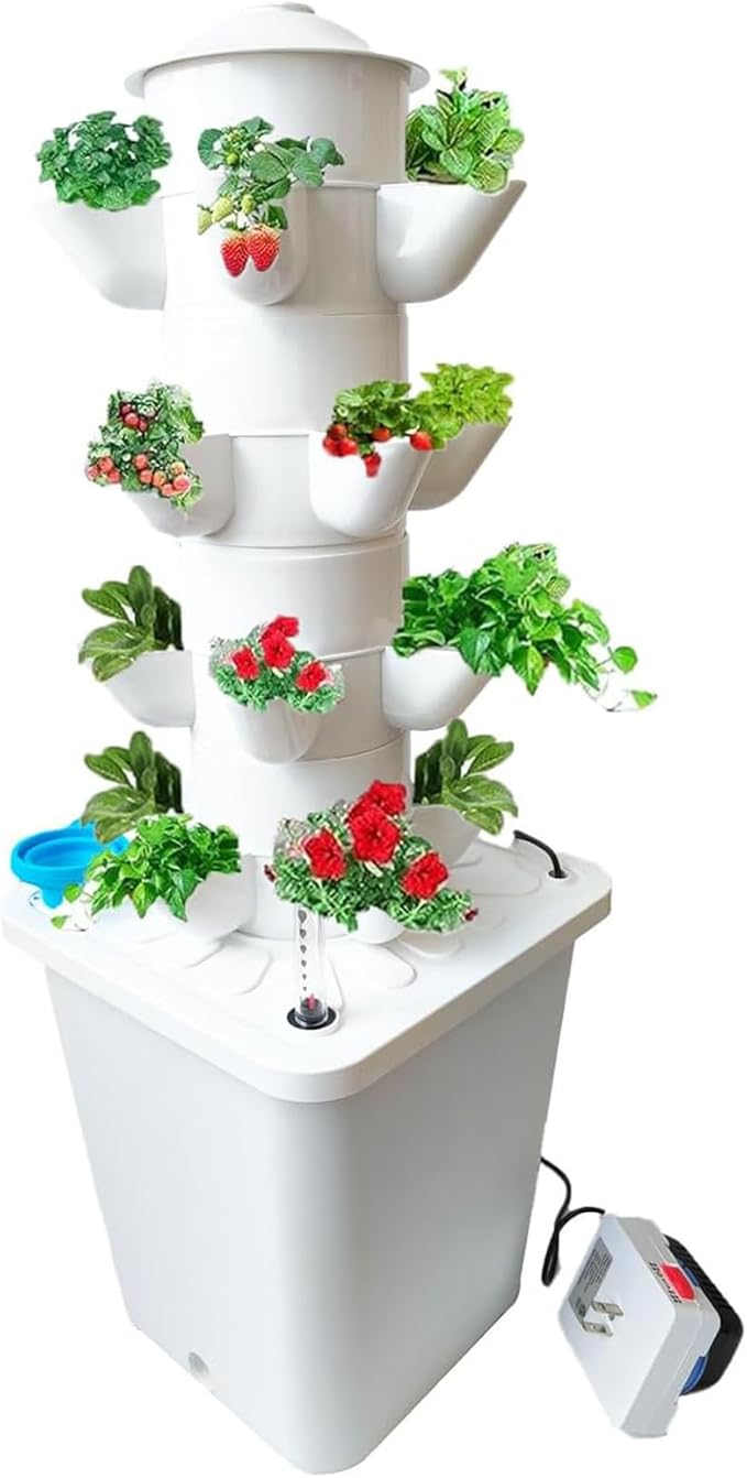 4 Layer 20 Pots Vertical Hydroponic Tower System, Hydroponic Grow Tower Kit with Water Pump & Timer Including & Smart Plug, for Vegetable Herb Fruit, Gardening Lover Plants Grow Kit Tower