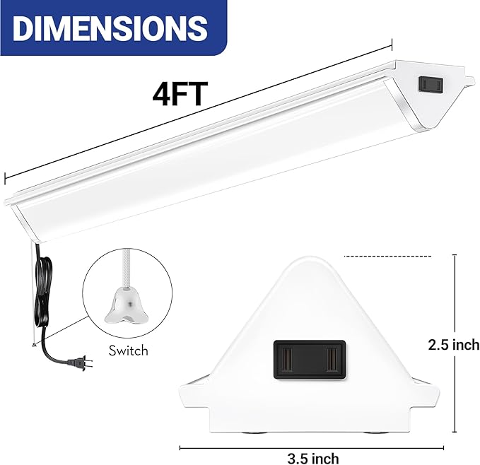 ANTLUX Linkable 4FT LED Shop Lights, 50W, 6000LM, 4 Foot LED Light Fixtures, 5000K Daylight White, 48 Inch Triangle Ceiling Lighting Fixtures for Garage, Workshop, Hanging or Flush Mount, 4 Pack