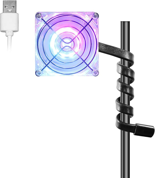 3.15" 80mm Adjustable Gooseneck Mini Fan Low Noise 5V USB Vent Cooling Fan with LED Light for Small Plants Electronics Mic Arm Compact Ventilation