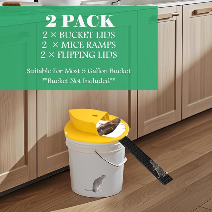 Mouse Trap Bucket Flip Lid Indoor Outdoor,Humane,Auto Reset 5 Gallon Bucket Compatible
