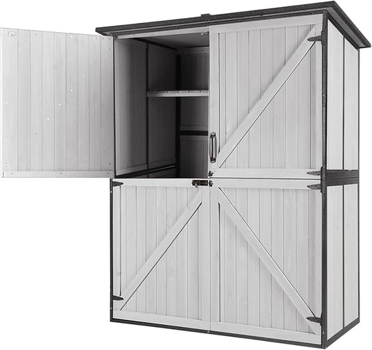 GUTINNEEN Outdoor Storage Shed with Metal Frame,Wooden Tool Cabinet with Adjustable Shelfs, House Garden Shed for Backyard Garden Patio Lawn