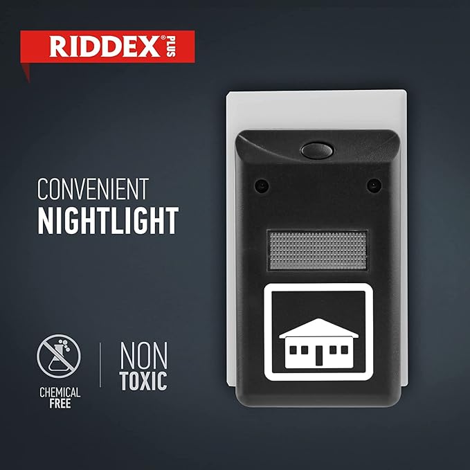 RIDDEX Plus Insect Repellent - Plug in, Mouse Deterrent - Pest Control for Defense Against Rats, Mice, Roaches, Bugs and Insects - Pests Repellents | Black