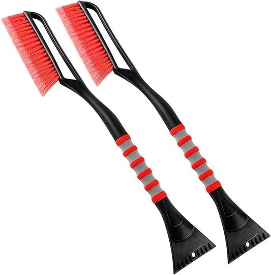 AstroAI 2 Pack 27" Snow Brush and Ice Scrapers for Car Windshield, Detachable Snow Scrapers with Ergonomic Foam Grip for Cars, Trucks, SUVs (Heavy Duty ABS, PVC Brush, Red)