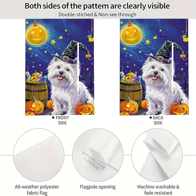 Halloween White Dog Garden Flag 12x18 Inch Double Sided Outdoor Flag