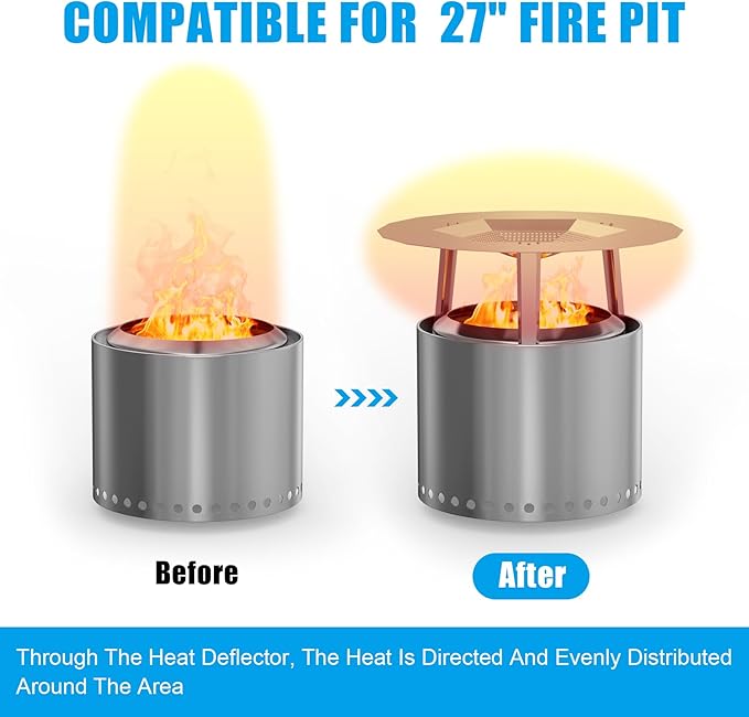 LS'BABQ One-Piece Heat Deflector for Solo Stove Yukon 27", Stainless Steel Heat Diffuser Accessories for Yukon Fire Pit with 3 Leg, for Most 27 inches Outdoor/Indoor Backyard Camping Fire Pit Stove