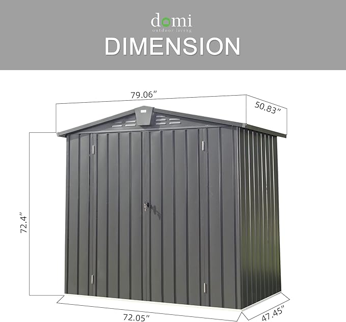 Domi Outdoor Storage Shed 6.5' x 4.2', Metal Waterproof Tool Shed Utility Storage House with Double Lockable Doors & Air Vent for Garden Backyard Patio Lawn
