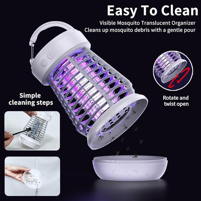 Portable Bug Zapper Indoor Outdoor, 2025 Upgraded Mosquito Zapper 3-in-1 Rechargeable Mosquito Killer & Camping Lamp,Suitable for Patio, Home, Backyard, Yard, Garden, Campsite (White)
