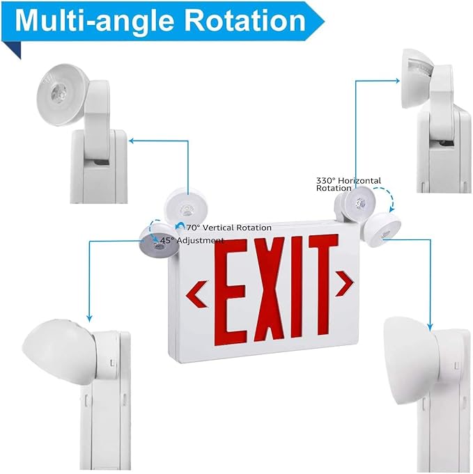 6 Pack Red Led Exit Sign with Emergency Lights withBattery Backp -Two LED Adjustable Head -120/277VAC-UL Listed-Exit Sign for Business - ABS Fire Resistance for Power Failure.