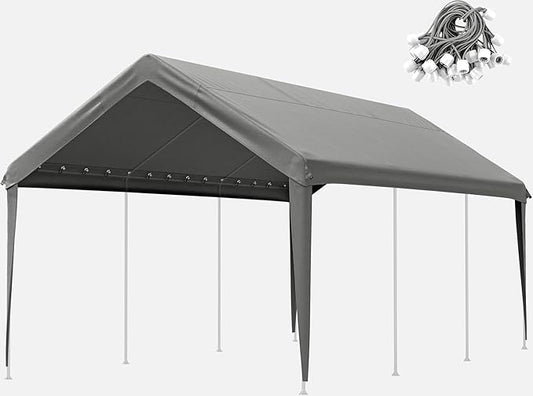10 X 20 Ft Canopy Replacement Cover Heavy Duty Waterproof UV & Tear Resistant Car Tarp Canopy Tent Garage Top Shelter Oxford Cover with Ball Bungees (Frame is Not Included)