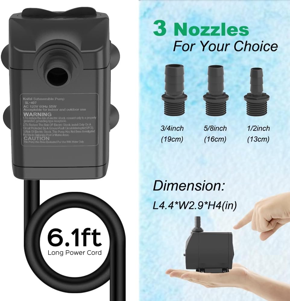 Submersible Pump 660GPH (2500L/H 45W) Ultra Quiet with Over Heating Protection 8.2ft High Lift for Fountains, Hydroponics, Ponds, Aquariums & More…