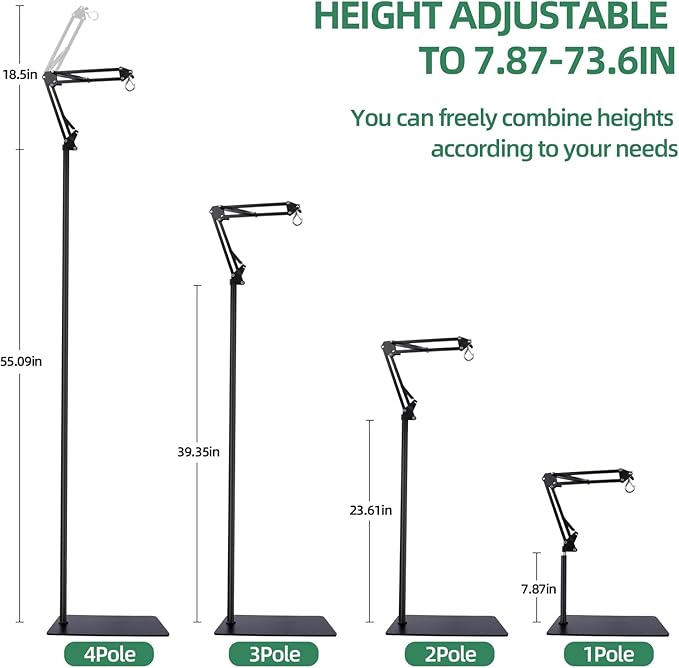 Reptile Lamp Stand Adjustable Height 15.7-73.6inch with 360°Adjustable Swing Arm Heat Lamp Stand Plant Floor Light Holder for Bearded Dragon Turtles Snake and Chicks