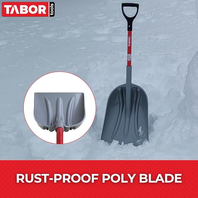 TABOR TOOLS Snow Scoop with Fiberglass Handle, 15 Inch Wide Blade, Large Snow Shovel and Mulch Scoop with Comfortable D Grip Handle. J218A. (Snow Scoop, Short 26 Inch Handle)