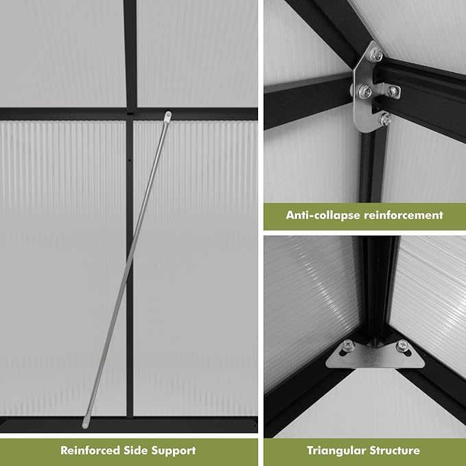 4x6FT Outdoor Greenhouse, Polycarbonate Green House, Small Walk-in Greenhouse with Vented Roof Window, Windproof Aluminum Frame with Quick-Installation Structure, Suitable for Gardening