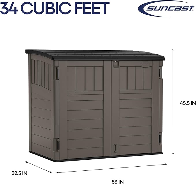 Suncast Outdoor Storage Shed for Backyard and Garden, Horizontal, 4' x 2.5', Stoney Grey - Portable Utility Deck and Cabinet for Tools, Equipment, and Garbage