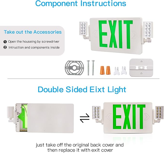 8 Pack LED Green EXIT Sign with Emergency Lighting with Battery Backup&Adjustable Two Head-US Standard-Hardwired-Exit Sign for Home Power Failure