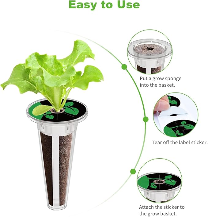 50 Pack Hydroponic Grow Baskets with 51PCS Seed Pod Labels Stickers, Replacement Garden DIY Accessories for Most Hydroponic Growing System