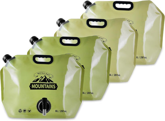 Collapsible 8L Water Storage Bag, BPA-Free Portable Folding Water Jug with Adjustable Faucet, Leakproof Emergency Water Bag for Camping, Hiking, Riding, Outdoor Sport (BEIGE&GREEN, 4)