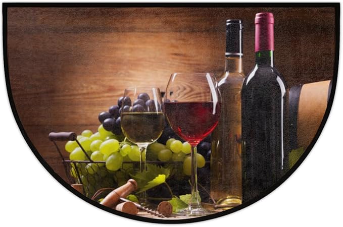 cfpolar Wine Half Round Door Mat, Farmhouse Red Wine Goblet Semicircle Doormat, Non Slip Soft Area Rug, 24 x 36 in