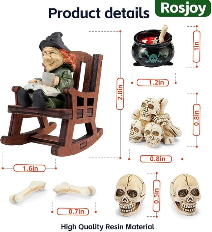 Halloween Decor Miniature Witch Desk Figurine,Gothic Horror Resin Witch,for Bookshelf Decor,Desk Trinkets,Collectible,Party Gifts