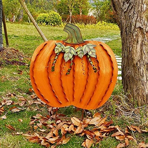 Morning View Pumpkin Garden Stakes Metal Yard Sign Fall Decor Outdoor Autumn Yard Stake Art Pumpkin Lawn Ornaments for Patio Porch Thanksgiving Halloween Harvest 26 Inches Tall Set of 2