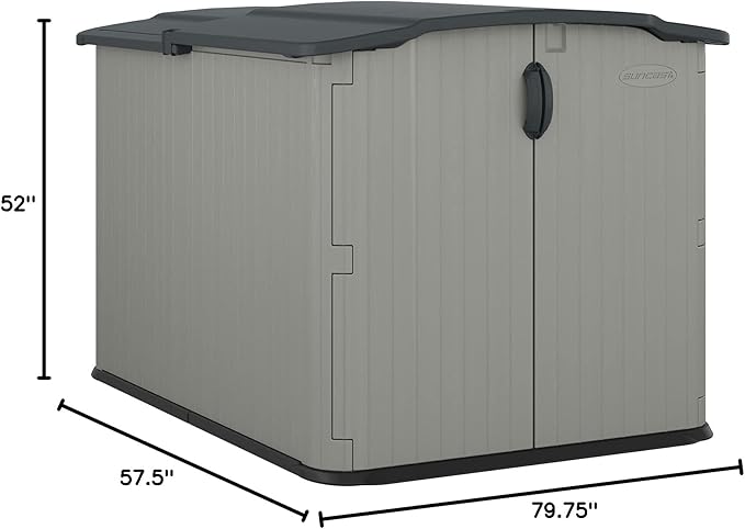 Suncast Glidetop Horizontal Outdoor Storage Shed with Pad-Lockable Sliding Lid and Doors, All-Weather Shed for Yard Storage, 57.5" W x 79.75" D x 52" H, Made in The USA
